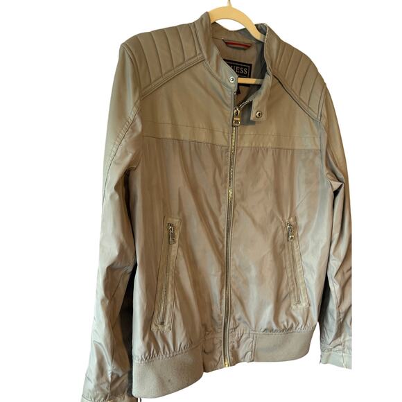 Guess Mens Faux Leather Moto Bomber Jacket Grey Size Medium - Picture 3 of 16